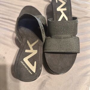 Anne Klein Black Slide wedge Sandal with Logo size 7.5 women’s